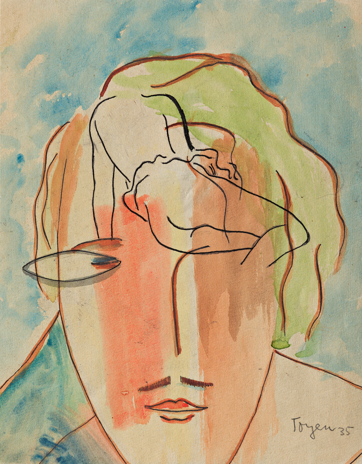 TOYEN (MARIE CERMINOVA, 1902-1980) Untitled Portrait with Nude.